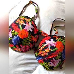 La Vie En Rose Floral Bikini Top - Black, Red, Pink, Green